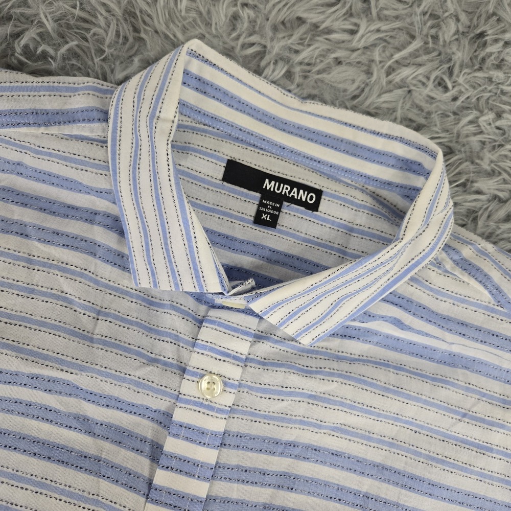 Murano Mens XL Blue Striped Lightweight Short Sleeve Cotton Button Down Shirt